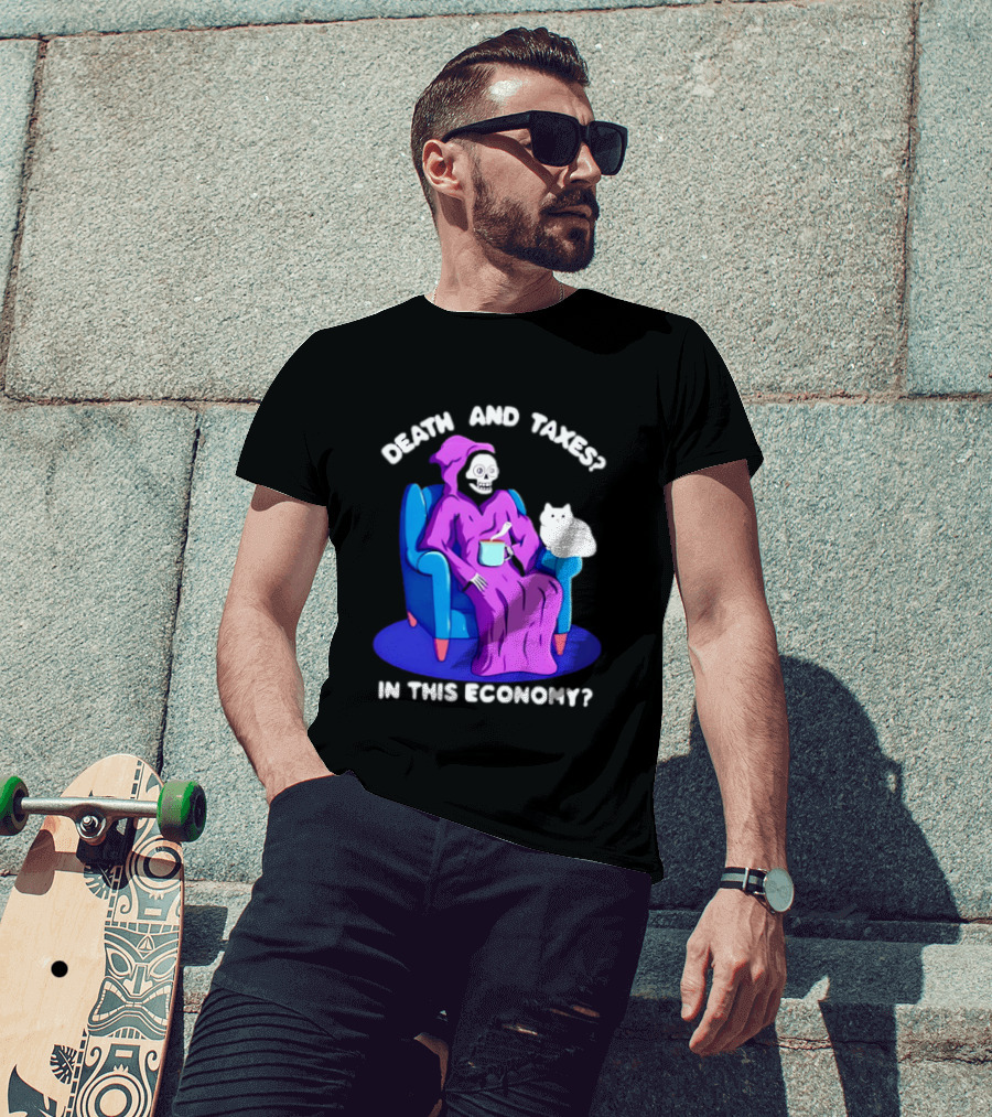 Death And Taxes Grim Reaper With Cat In This Economy T-Shirt