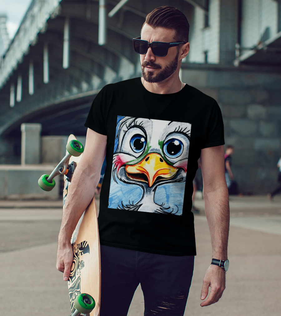 Swoopy The Charming Seagull By Viktor With Big Blue Eyes And Colorful Beak T-Shirt