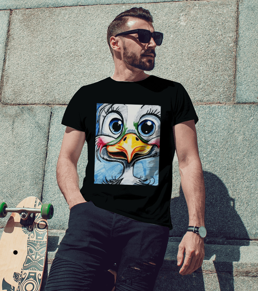 Swoopy The Charming Seagull By Viktor With Big Blue Eyes And Colorful Beak T-Shirt