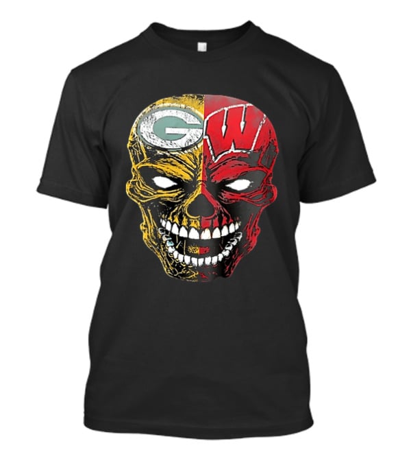 Wisconsin Green Bay Packers Badgers G W Skull Black T-Shirt