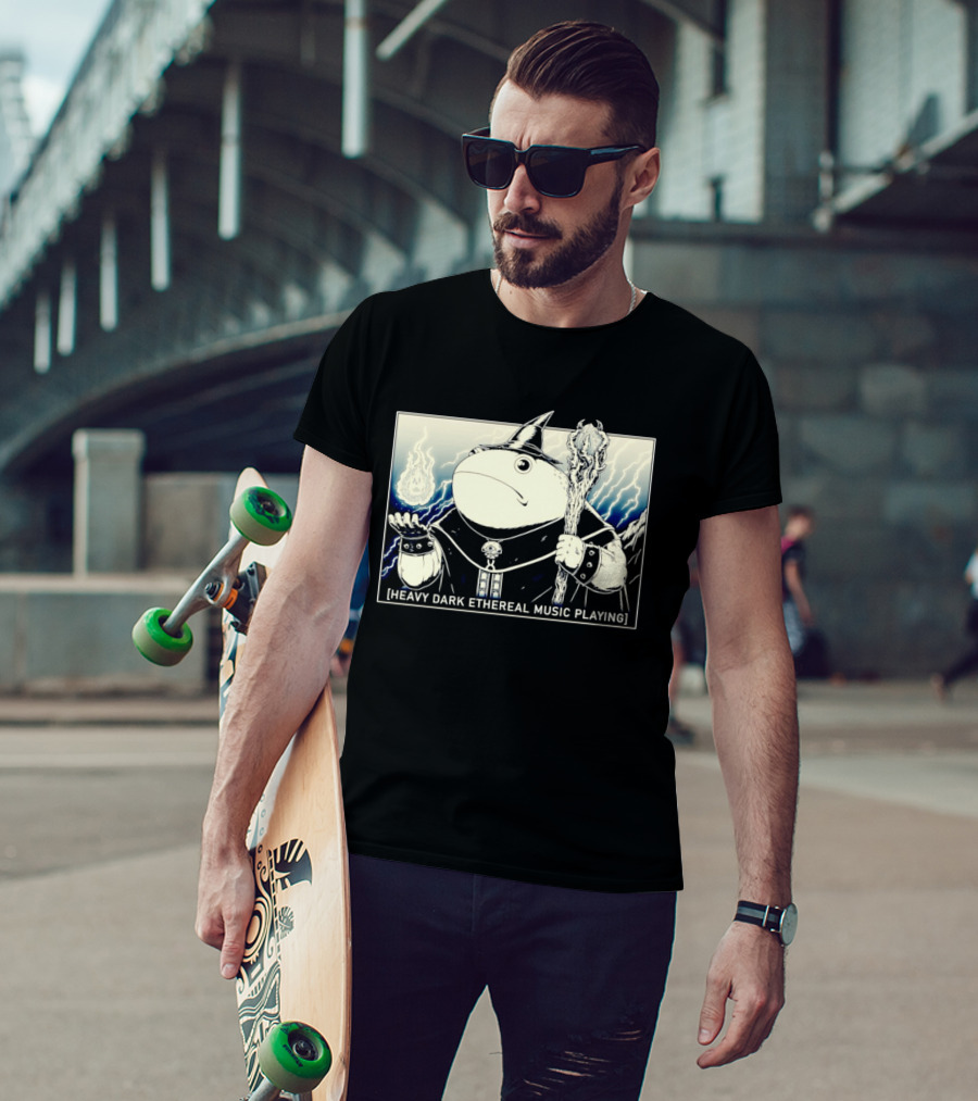 Wizard Frog With Staff And Magic Energy Heavy Dark Ethereal Music Playing T-Shirt