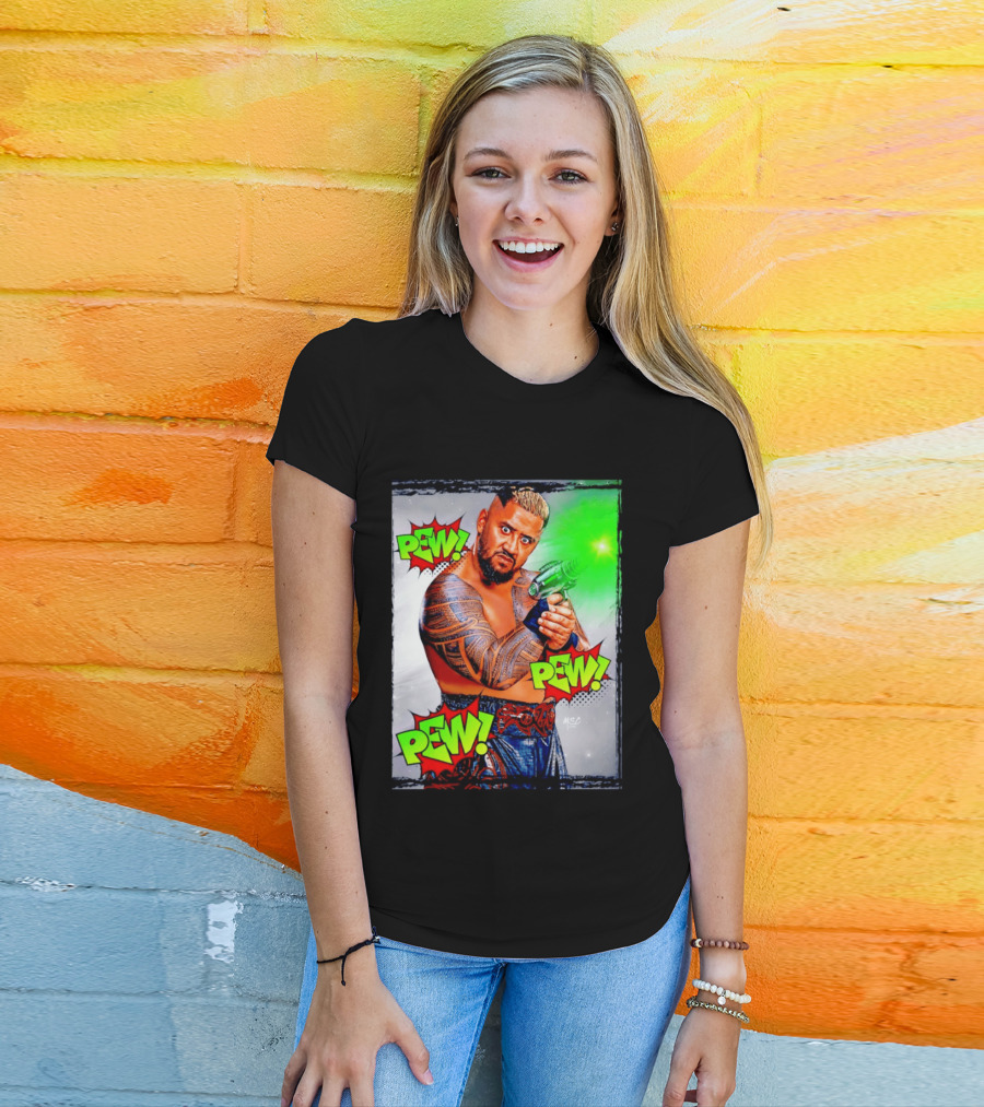 Solo Sikoa Pew Pew Pew WWE Wrestling Comic Style Laser Gun Action T-Shirt