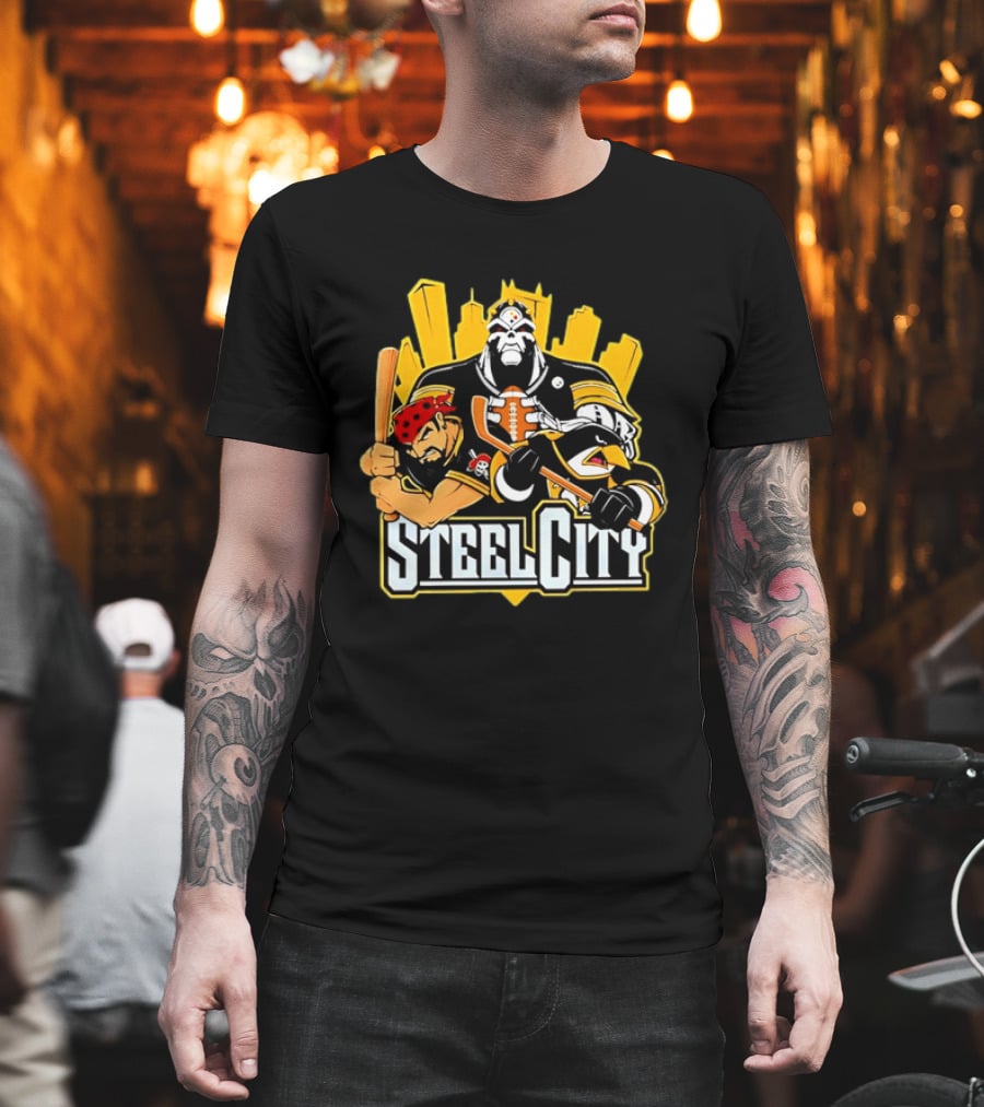 Steel City Pittsburgh Sports Teams Mascot Trio T-Shirt