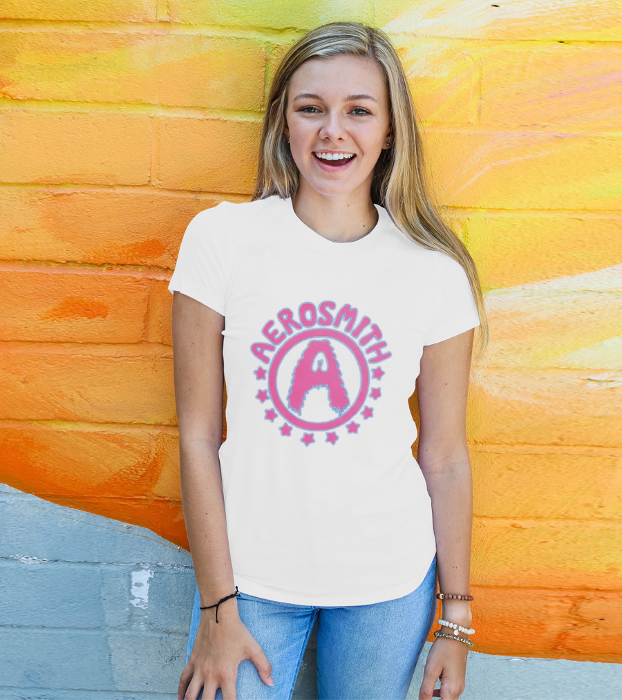 Aerosmith Retro Band Emblem Pink Blue Stars T-Shirt