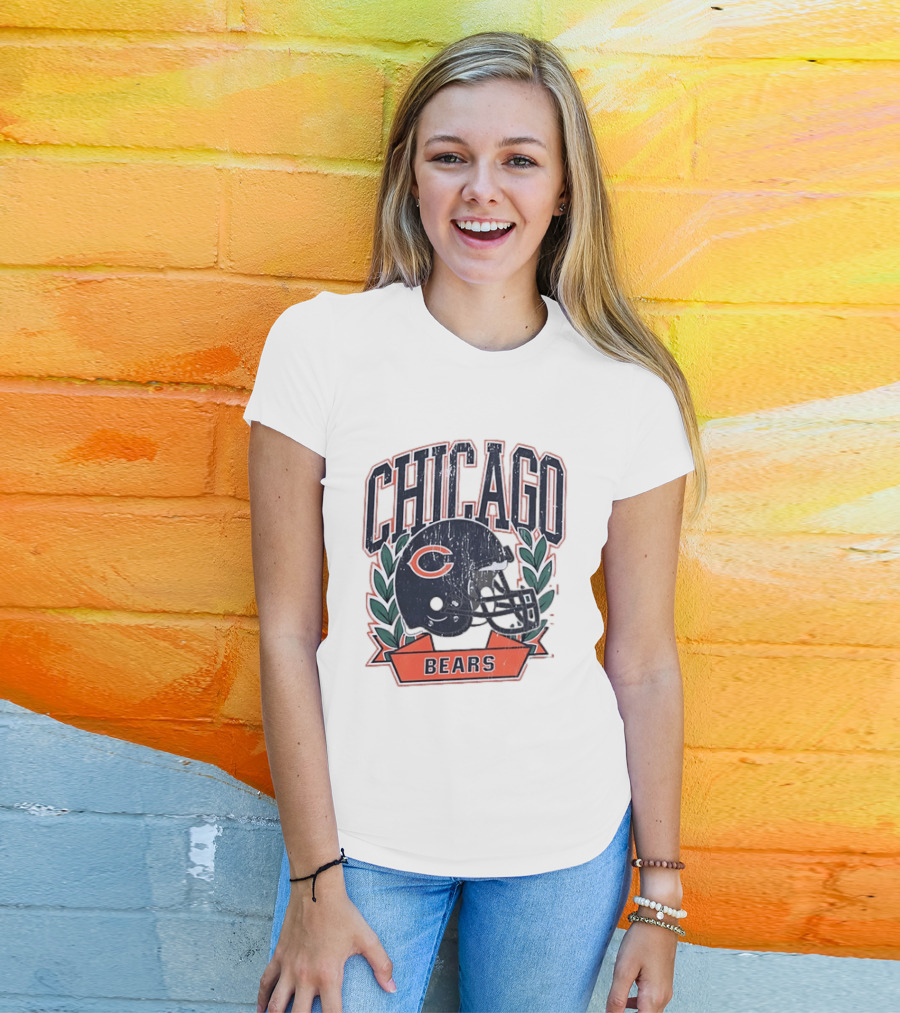 Chicago Bears Distressed Football Helmet T-Shirt
