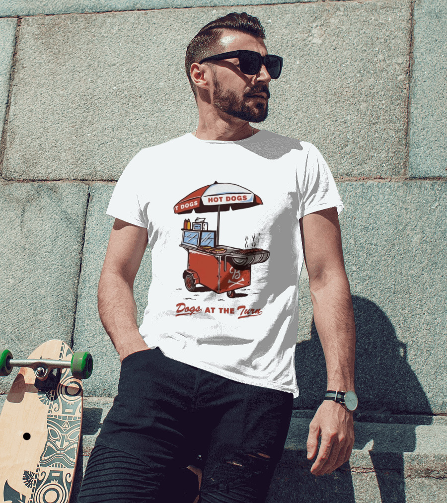 Dogs At The Turn Hot Dogs Cart With Tasty Grilled Food T-Shirt