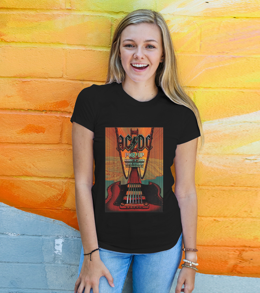 AC DC PWR UP August 5th 2026 Levi's Stadium San Francisco CA Golden Gate Bridge Guitar T-Shirt