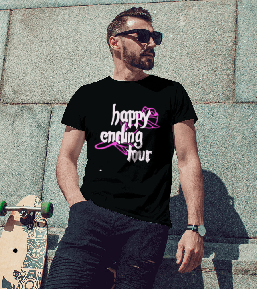 Bailey Rose Spinn Store Happy Ending Tour Trucker Hat Pink And White T-Shirt