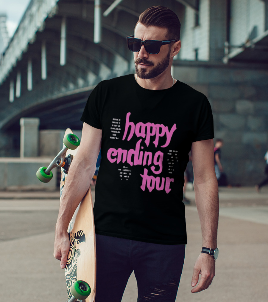 Bailey Rose Spinn Store Happy Ending Tour Pink Text With Date Locations T-Shirt