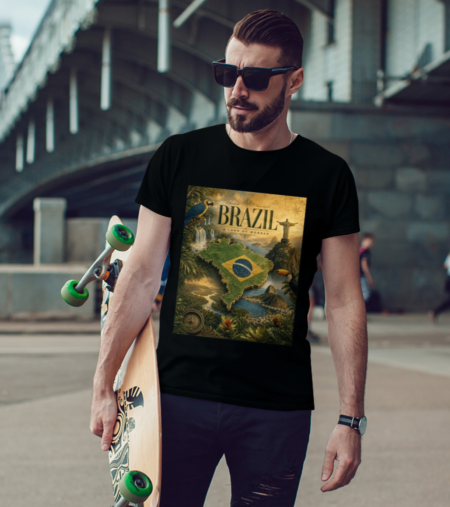 Brazil A Land Of Wonder Ordem E Progresso Christ The Redeemer Amazon Rainforest Toucan Macaw Waterfalls T-Shirt