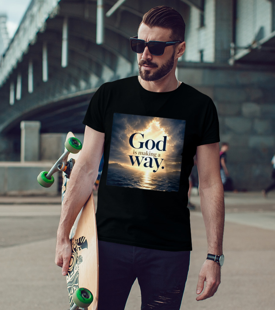 God Is Making A Way Sunset Ocean Sky Light Clouds T-Shirt