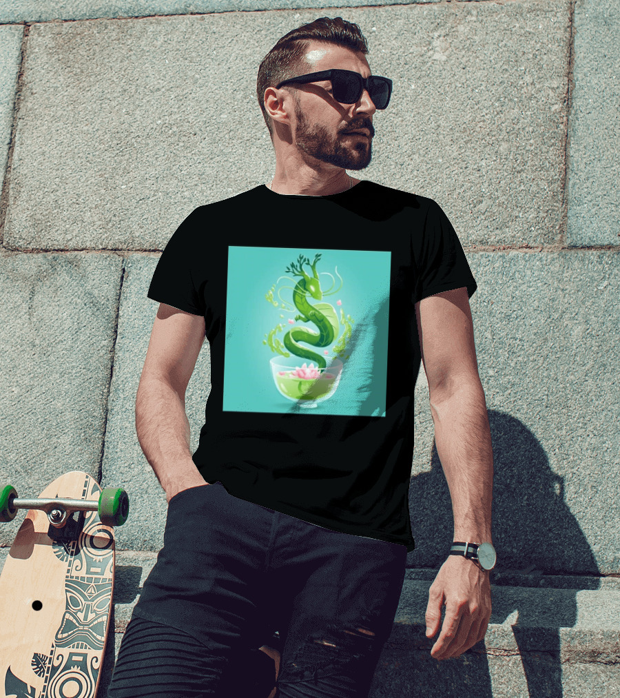 Green Tea Dragon In Teacup With Blossoms And Leaves T-Shirt