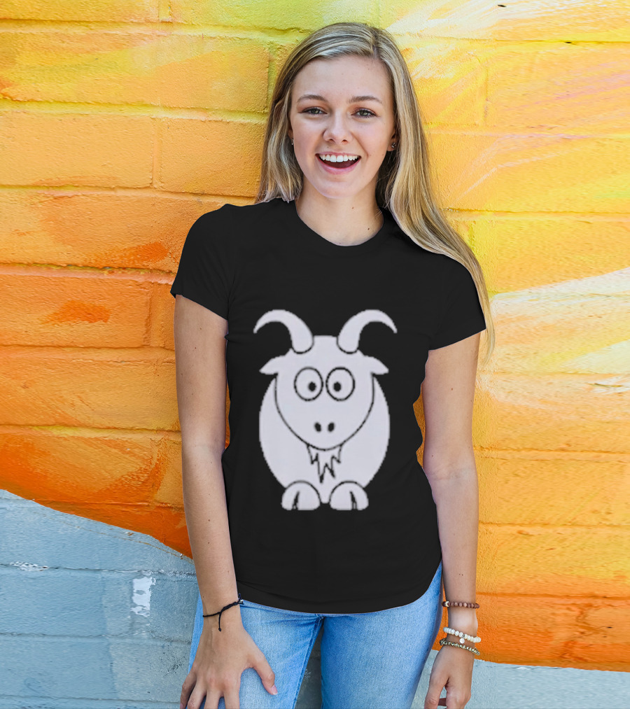 Cartoon Goat With Horns Cute Animal T-Shirt