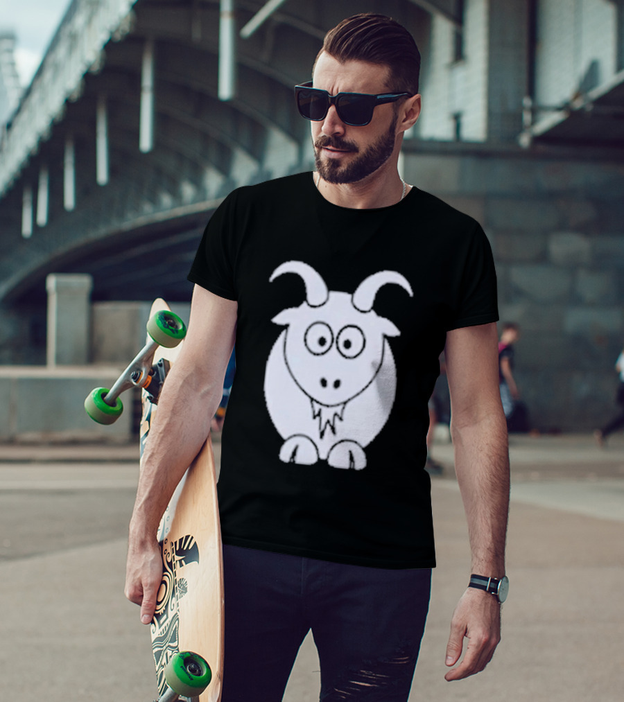 Cartoon Goat With Horns Cute Animal T-Shirt