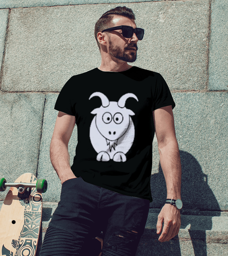 Cartoon Goat With Horns Cute Animal T-Shirt