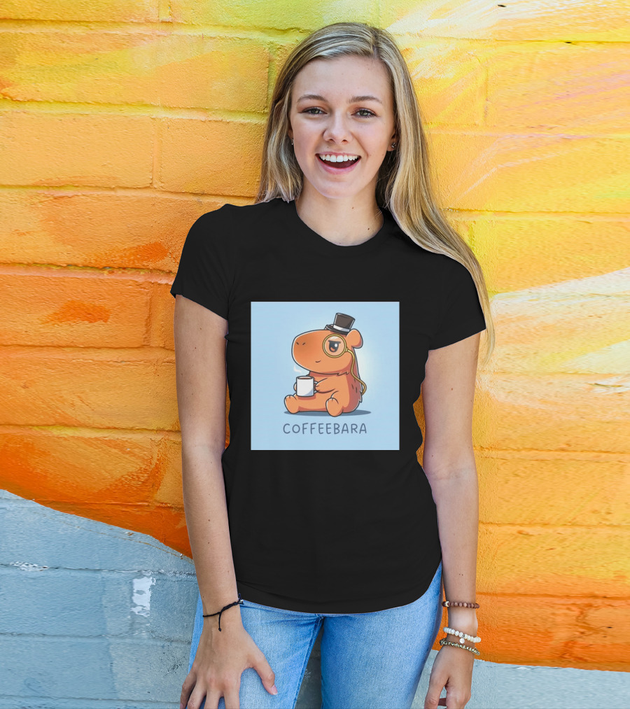 COFFEEBARA Cute Capybara Drinking Coffee With Top Hat And Monocle T-Shirt