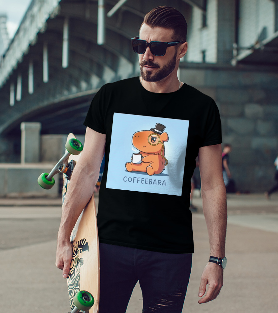 COFFEEBARA Cute Capybara Drinking Coffee With Top Hat And Monocle T-Shirt
