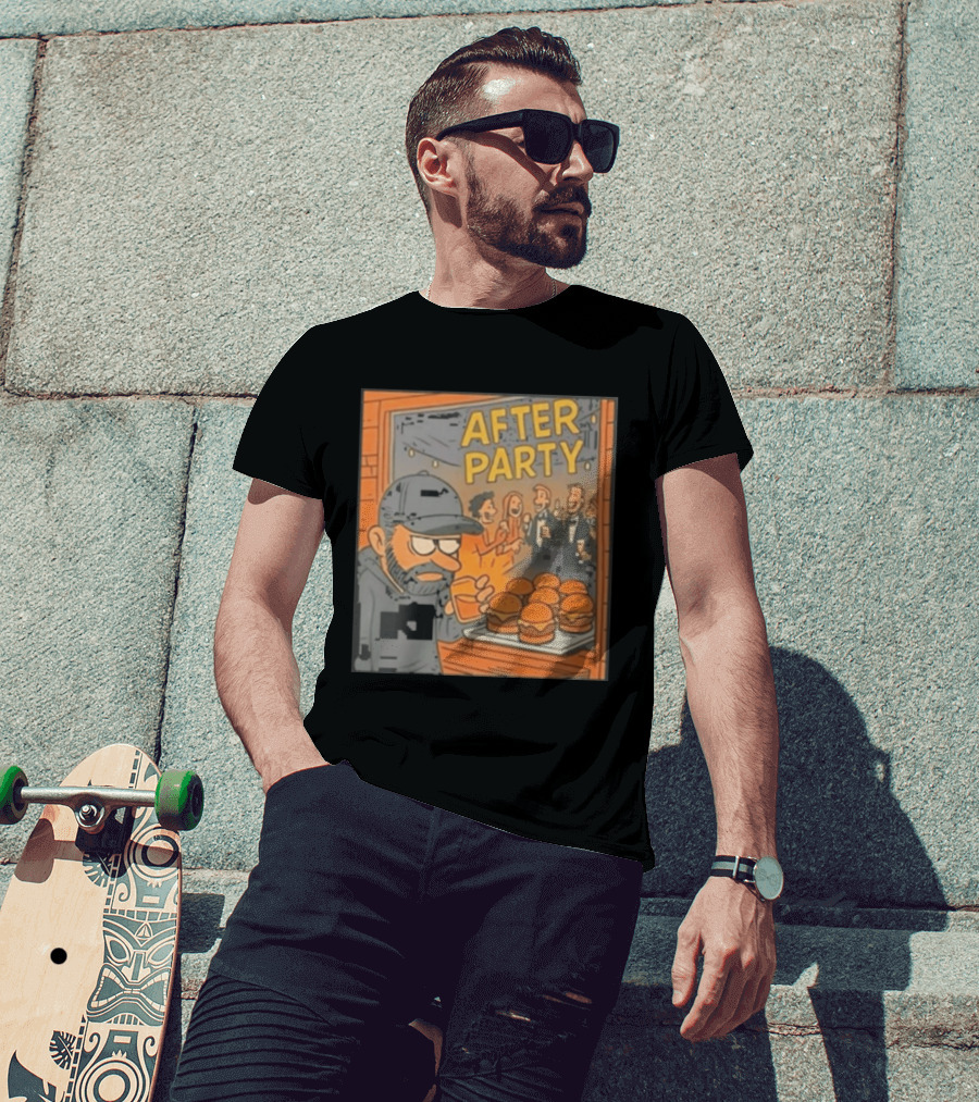 After Party Burger Cartoon With Drink In Hand T-Shirt