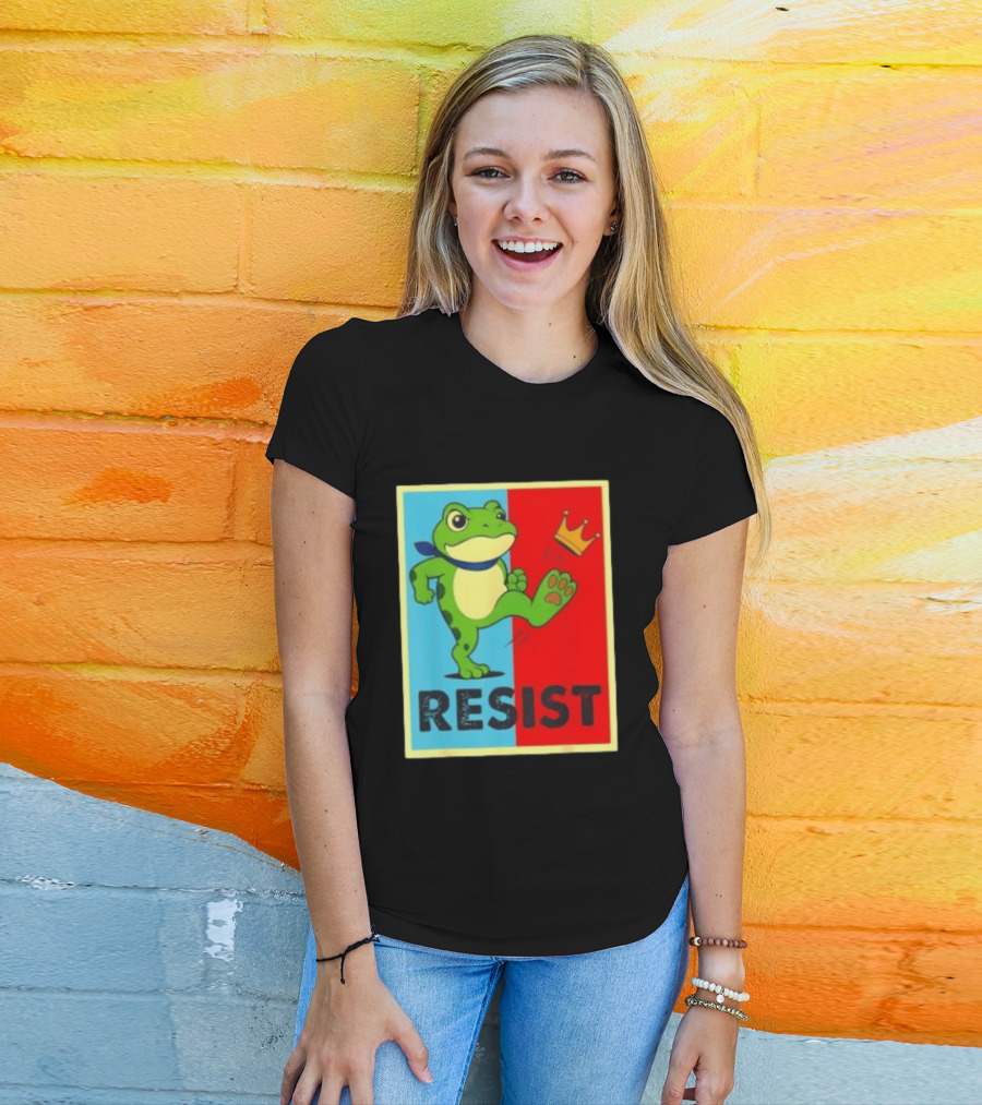 Resist Frog Kicking Crown Icon No Kings T-Shirt