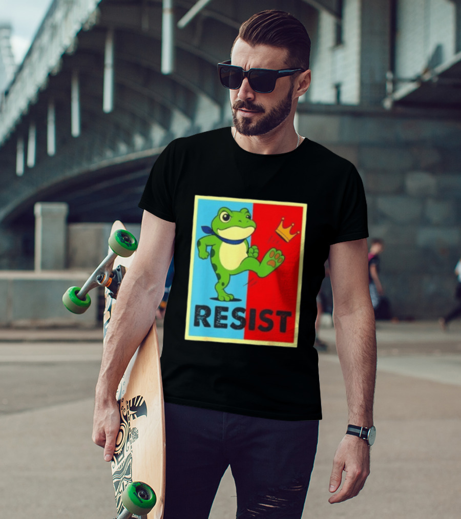 Resist Frog Kicking Crown Icon No Kings T-Shirt