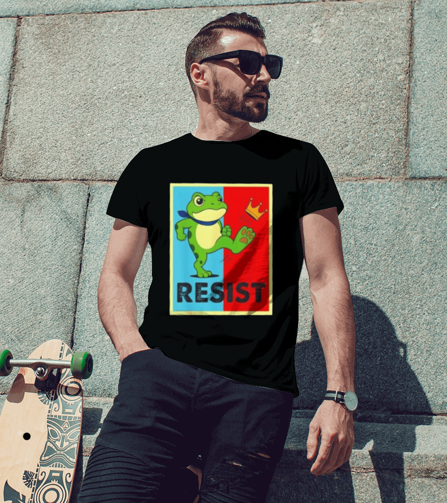 Resist Frog Kicking Crown Icon No Kings T-Shirt
