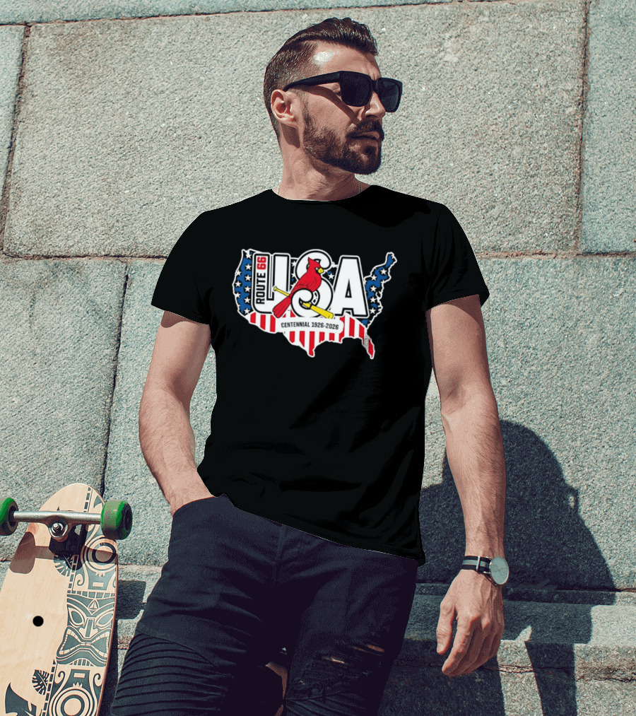 St Louis Cardinals Route 66 USA Centennial 1926 2026 American Flag Map T-Shirt