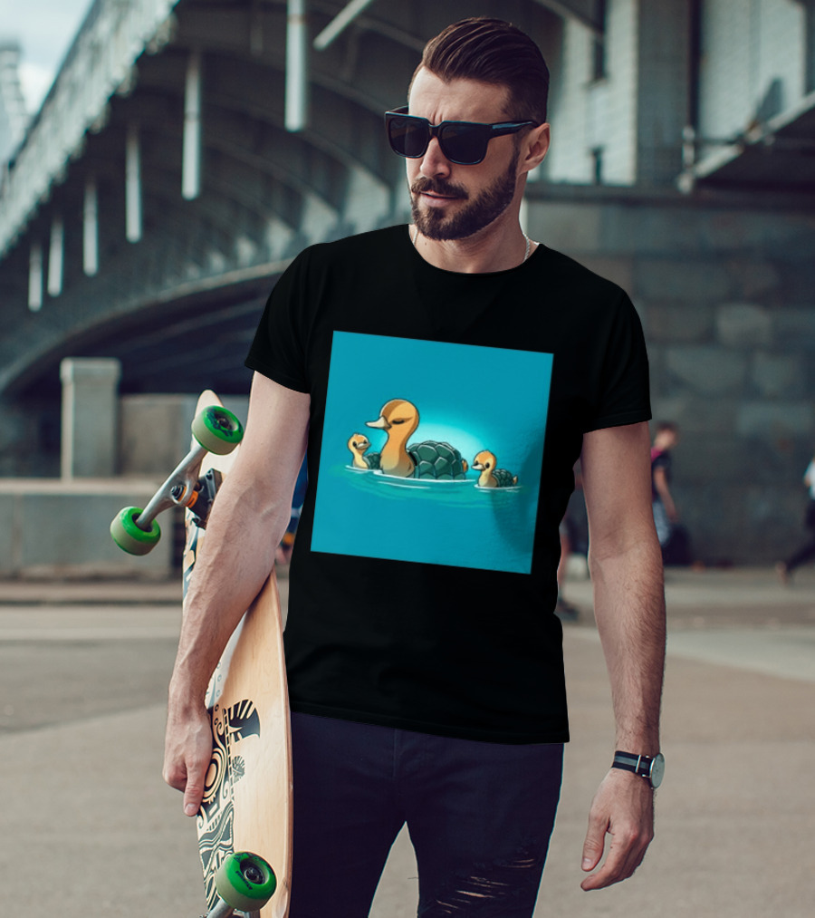 Turtle Ducks Swimming Cute Playful Hybrid Creatures T-Shirt