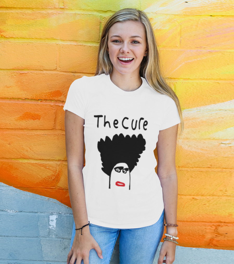 Kieran Maguire Wearing The Cure Text Bold Face Black Hair Red Lips T-Shirt