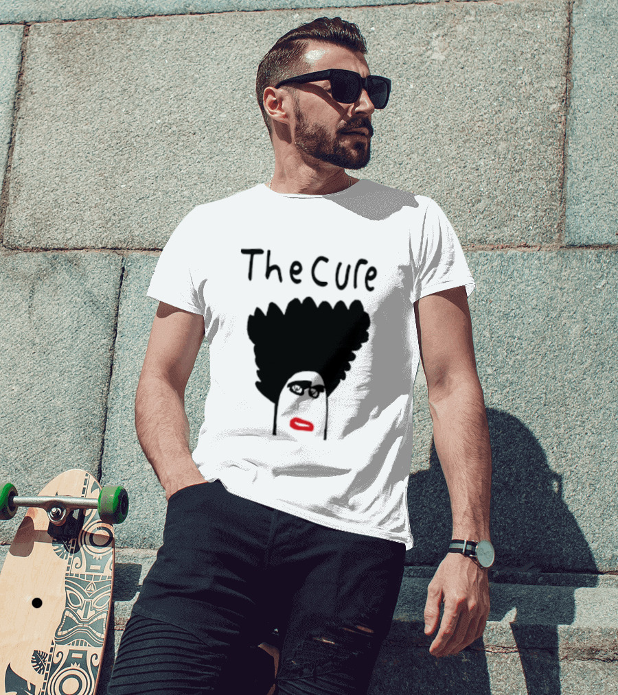 Kieran Maguire Wearing The Cure Text Bold Face Black Hair Red Lips T-Shirt