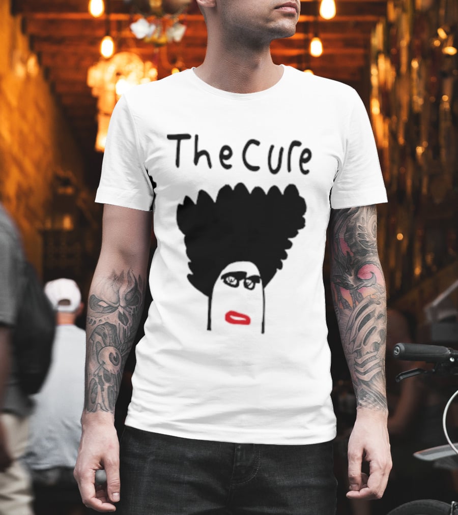Kieran Maguire Wearing The Cure Text Bold Face Black Hair Red Lips T-Shirt