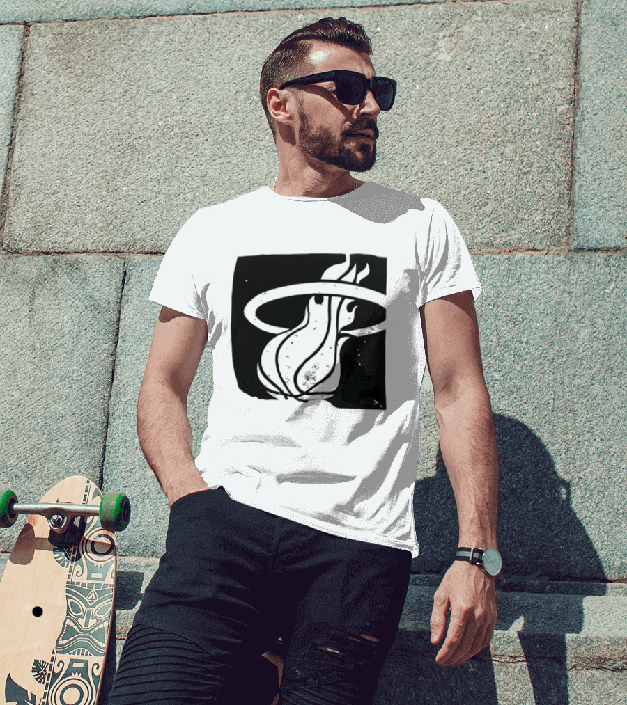 Miami Heat Basketball NBA Iconic Flaming Ball T-Shirt