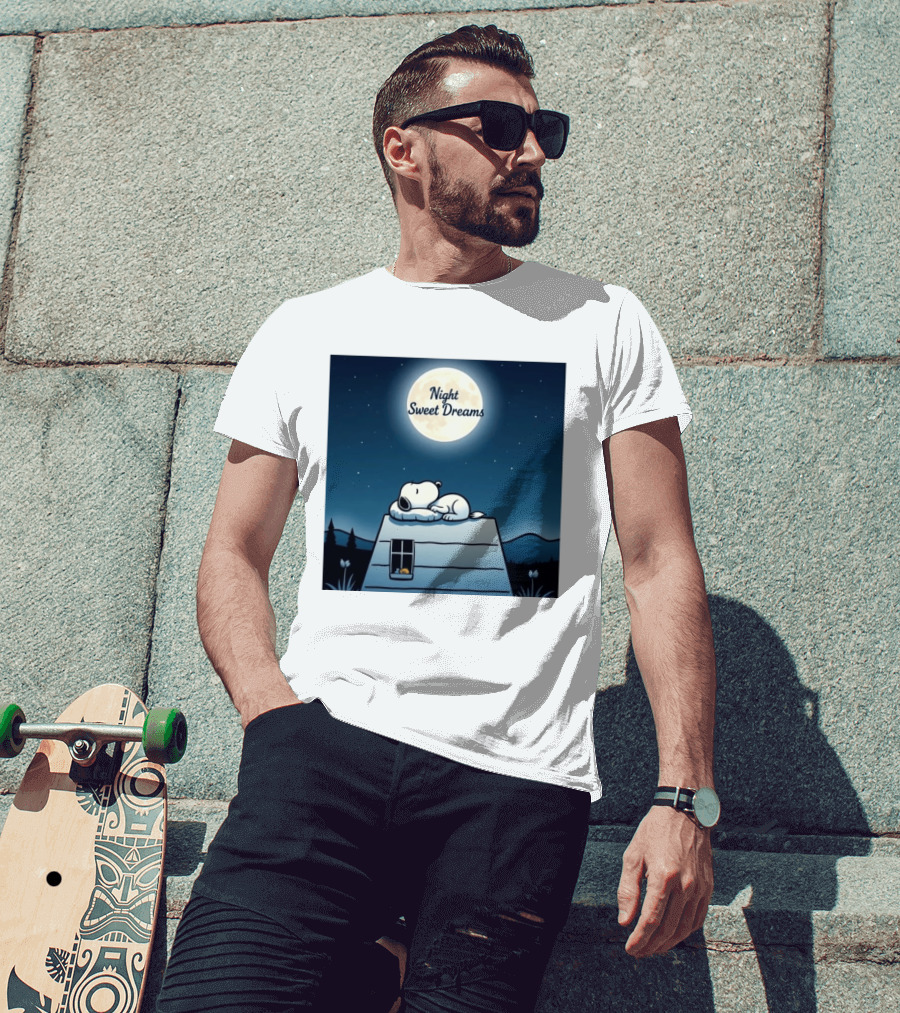 Snoopy Night Sweet Dreams Moonlight Scene Peanuts Sleeping Dog T-Shirt