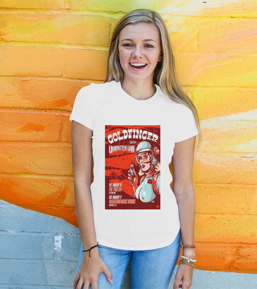 Goldfinger With Unwritten Law The Pageant St. Louis Marathon Music Works Nashville January 16 17 2026 Concert Retro Futuristic Spacewoman T-Shirt