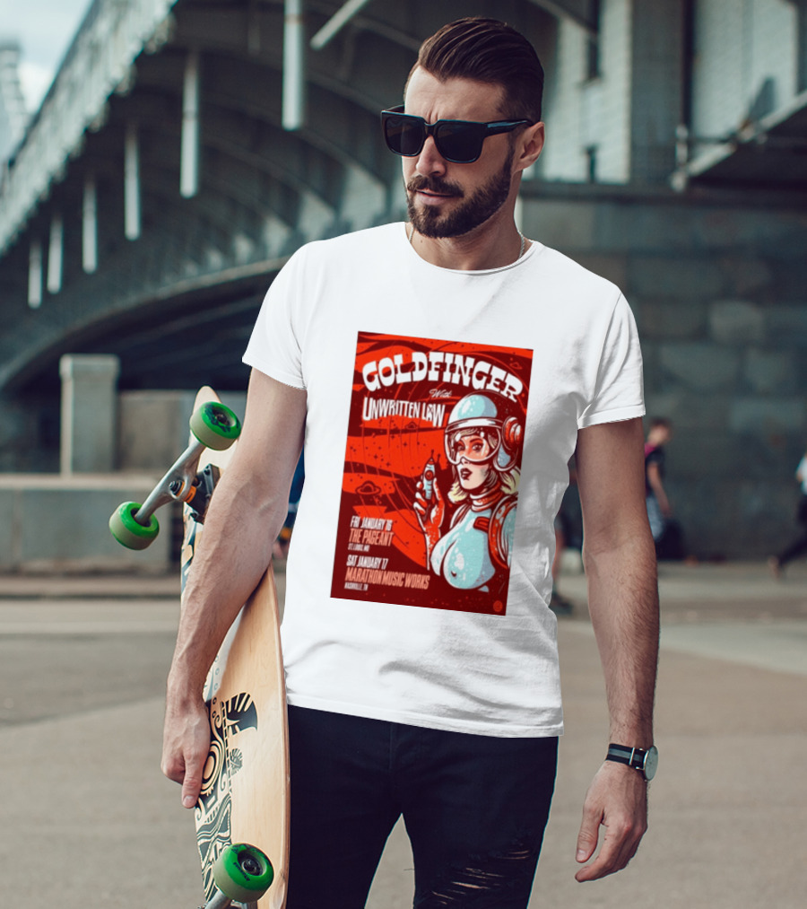 Goldfinger With Unwritten Law The Pageant St. Louis Marathon Music Works Nashville January 16 17 2026 Concert Retro Futuristic Spacewoman T-Shirt