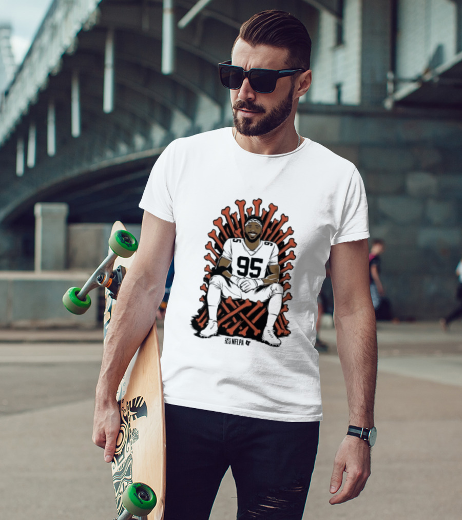 Original Myles Garrett 95 Single Season Sack King Cleveland Browns Bone Throne T-Shirt