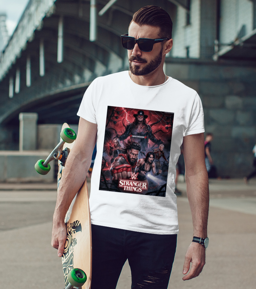 WWE And Stranger Things Crossover With The Undertaker, Roman Reigns, Cody Rhodes, Rhea Ripley, And Liv Morgan T-Shirt