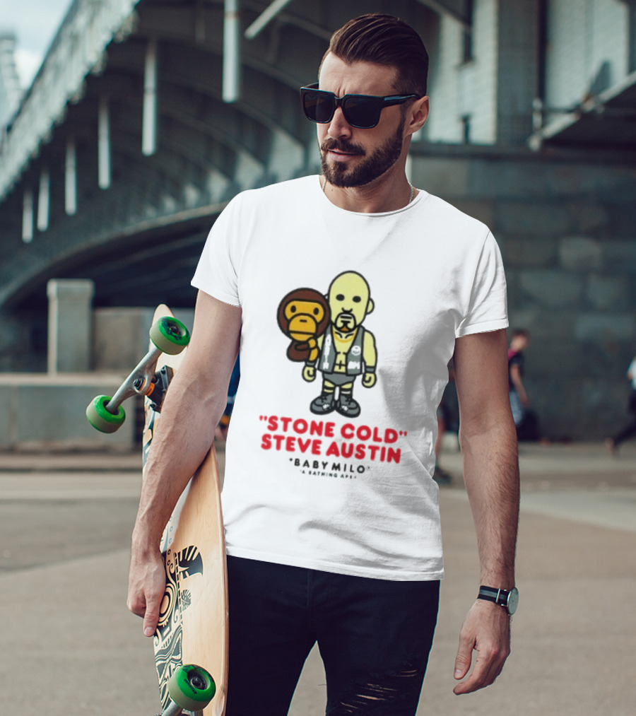 Stone Cold Steve Austin Baby Milo Collaboration Mens White T-Shirt