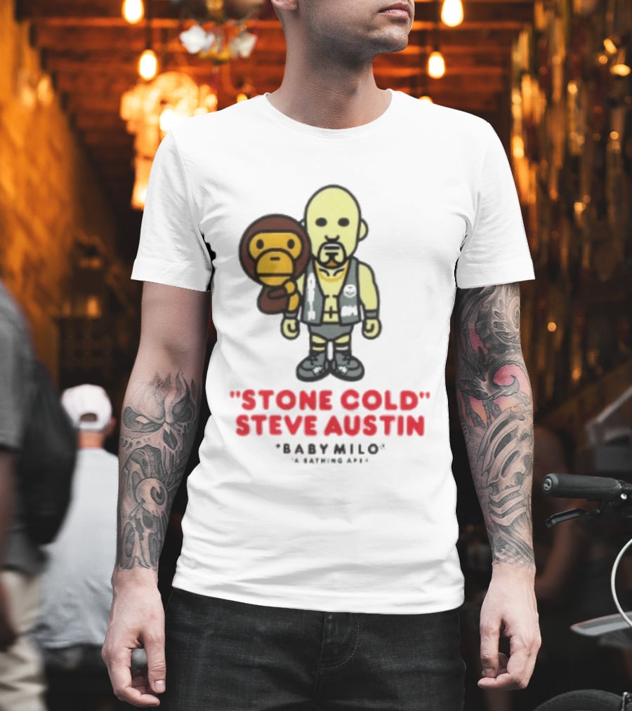 Stone Cold Steve Austin Baby Milo Collaboration Mens White T-Shirt