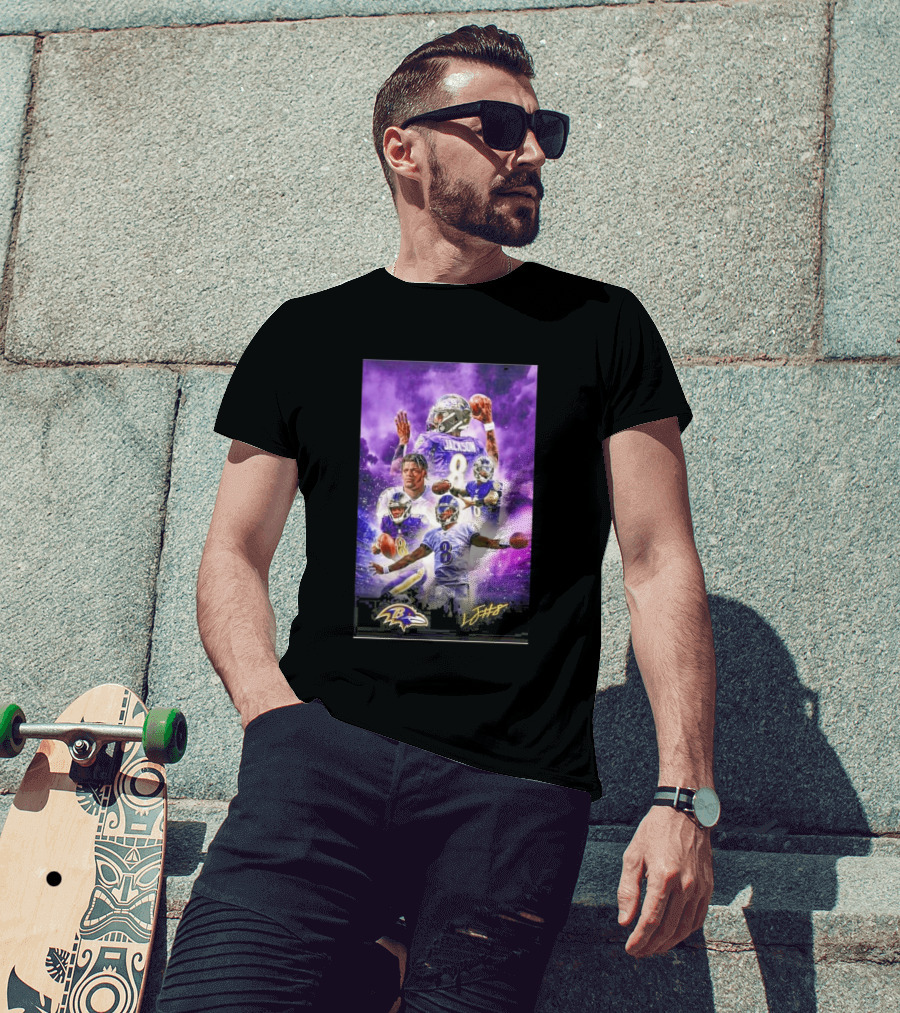 Baltimore Ravens Lamar Jackson 8 With Signature T-Shirt