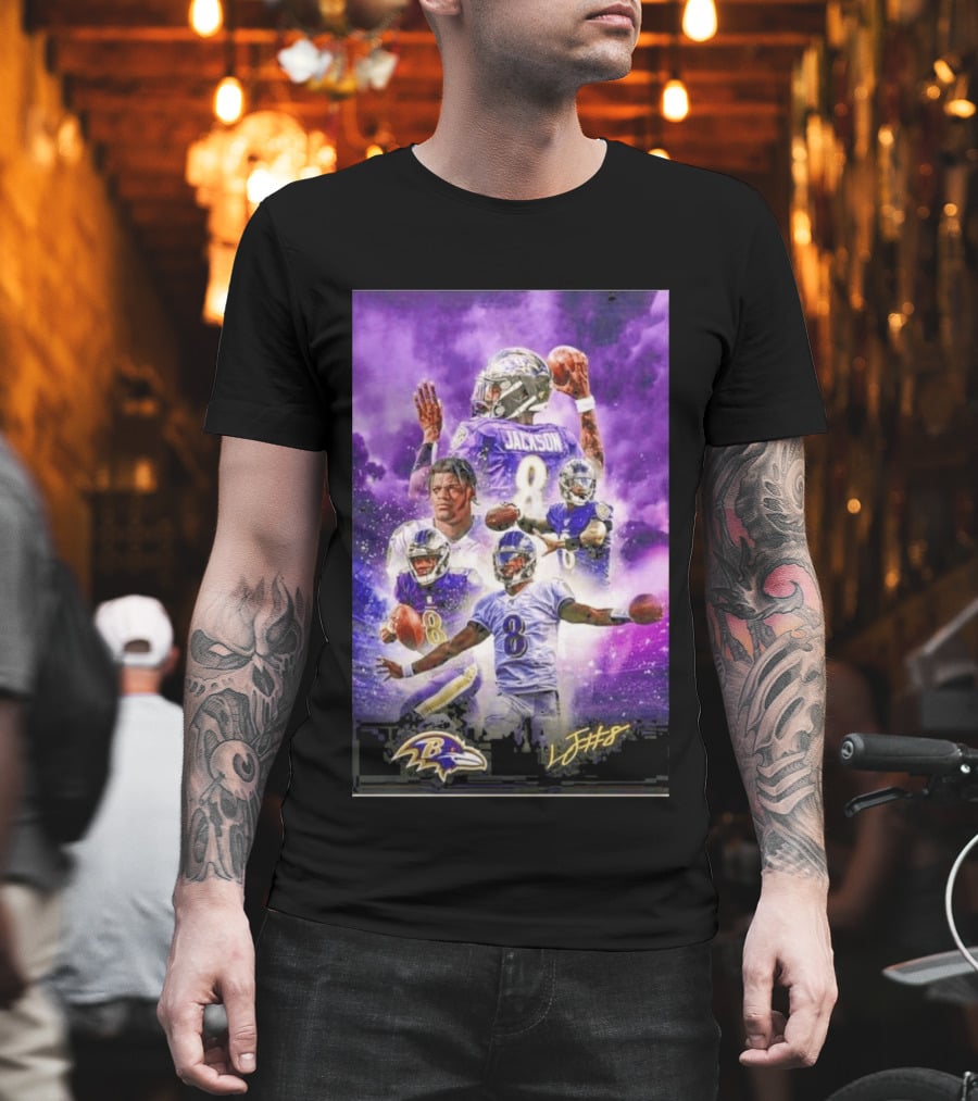 Baltimore Ravens Lamar Jackson 8 With Signature T-Shirt