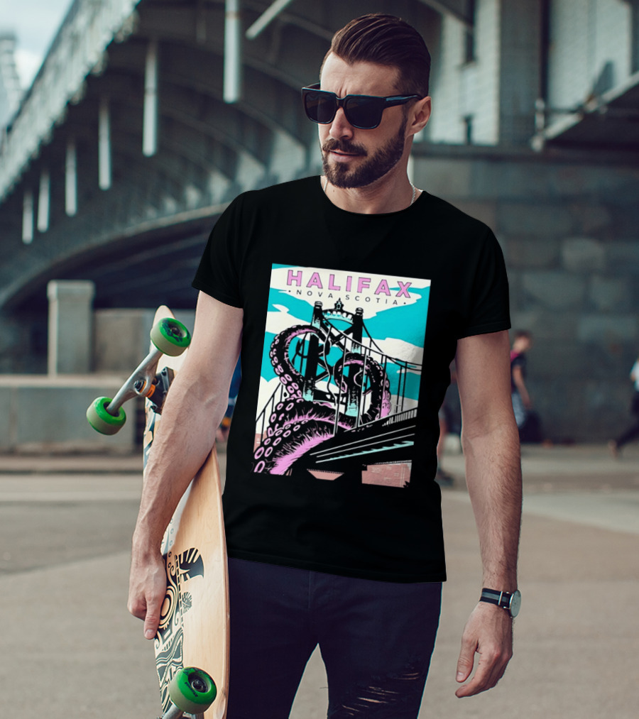 Halifax Nova Scotia Kraken Bridge Retro Travel T-Shirt