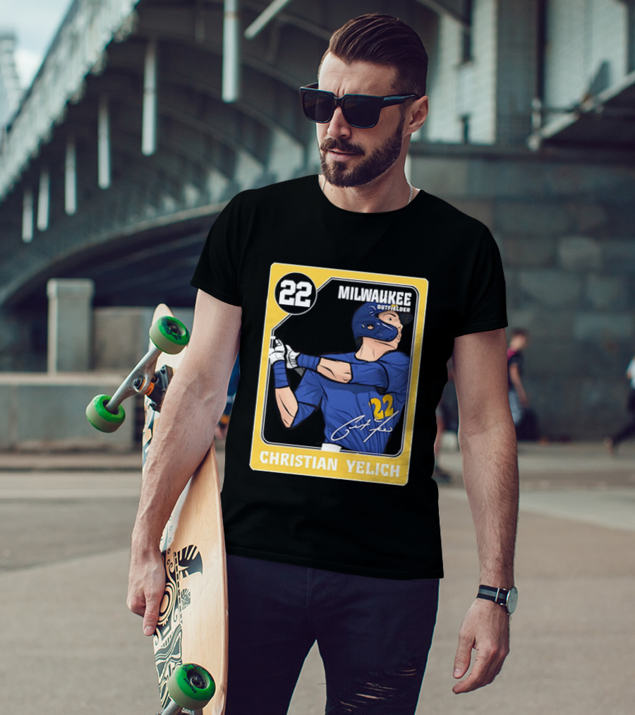 Christian Yelich Milwaukee Outfielder 22 Blue Jersey Yellow T-Shirt