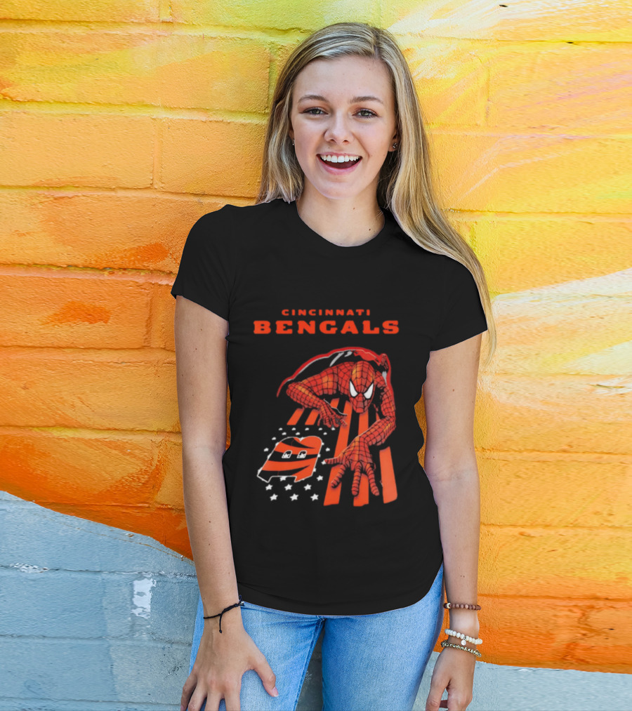 Cincinnati Bengals Spiderman Stripes Marvel T-Shirt