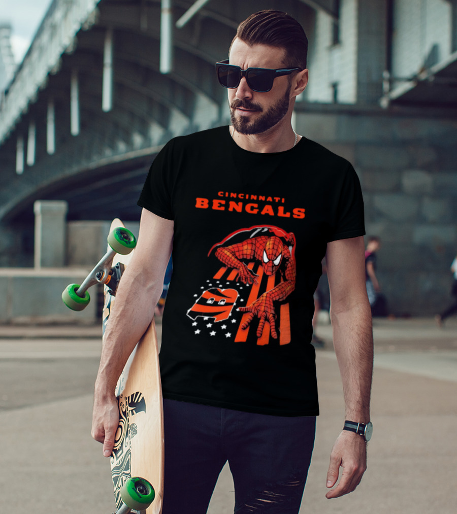 Cincinnati Bengals Spiderman Stripes Marvel T-Shirt