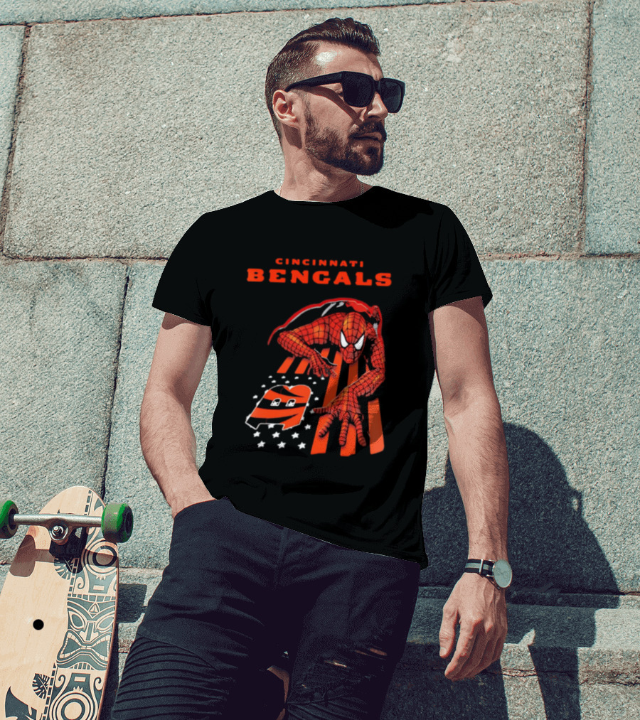 Cincinnati Bengals Spiderman Stripes Marvel T-Shirt