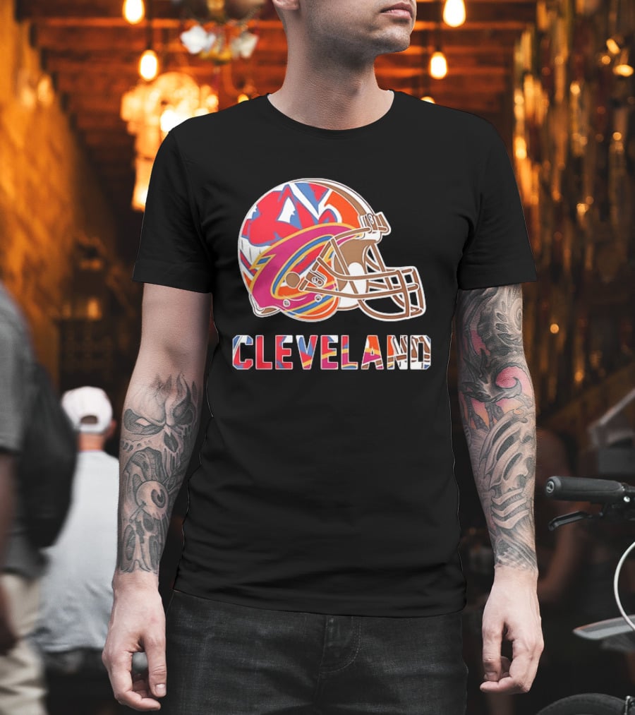 Cleveland Football Cavaliers Browns Guardians Helmet T-Shirt