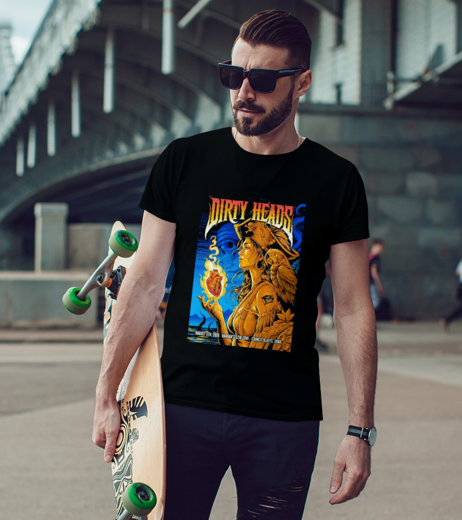 Dirty Heads August 5th 2026 Harrah's Stir Cove Council Bluffs Iowa Pirate Skull Parrot Live Event T-Shirt