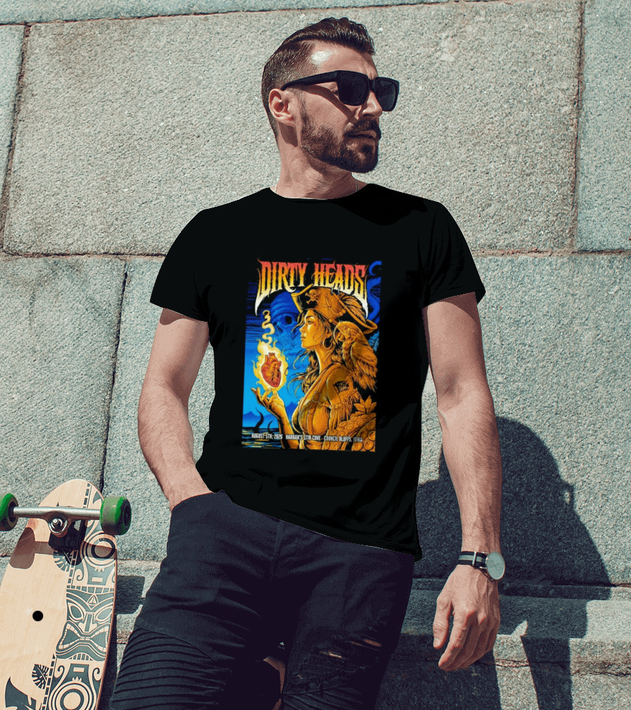 Dirty Heads August 5th 2026 Harrah's Stir Cove Council Bluffs Iowa Pirate Skull Parrot Live Event T-Shirt