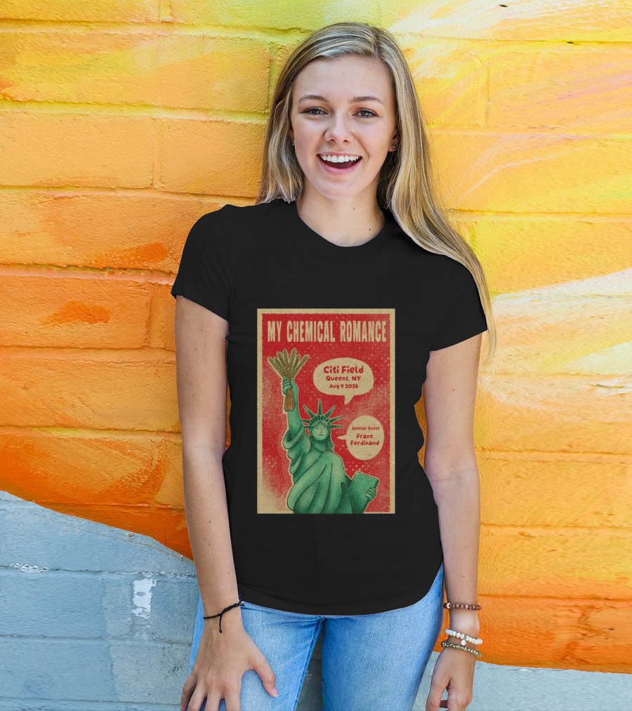 My Chemical Romance Citi Field Queens NY August 9 2026 Special Guest Franz Ferdinand Statue Of Liberty T-Shirt