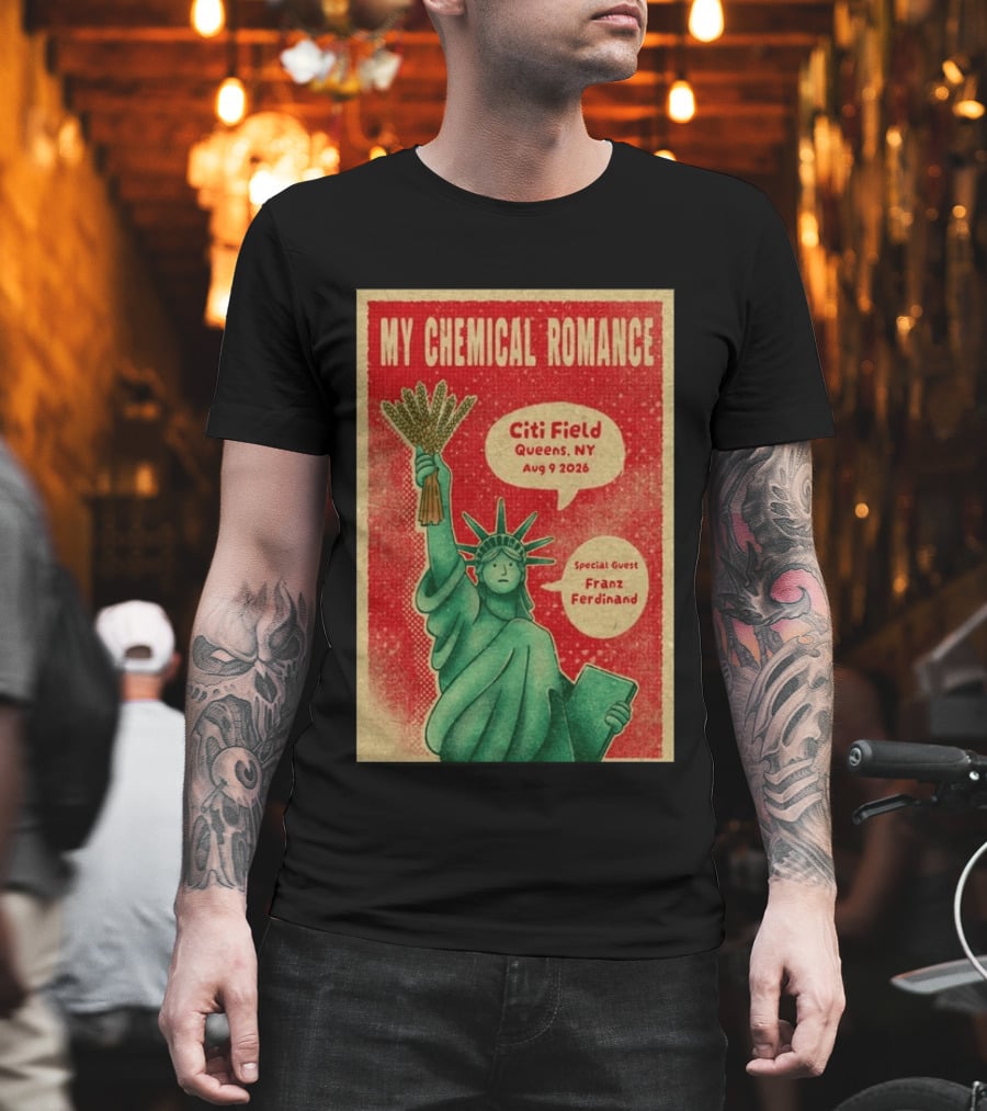 My Chemical Romance Citi Field Queens NY August 9 2026 Special Guest Franz Ferdinand Statue Of Liberty T-Shirt
